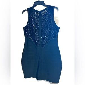 BEBE Jet‎ Black Women L Body con Dress Crochet Mesh Sequin Detail bandage dress